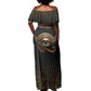 Egypt Eyes Of Horus Off Shoulder Maxi Dress with Egyptian Hieroglyphs