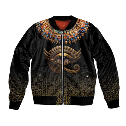Egypt Eyes Of Horus Sleeve Zip Bomber Jacket with Egyptian Hieroglyphs