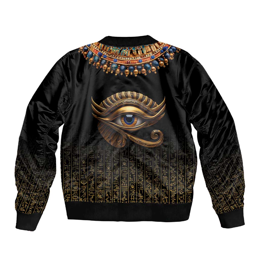 Egypt Eyes Of Horus Sleeve Zip Bomber Jacket with Egyptian Hieroglyphs