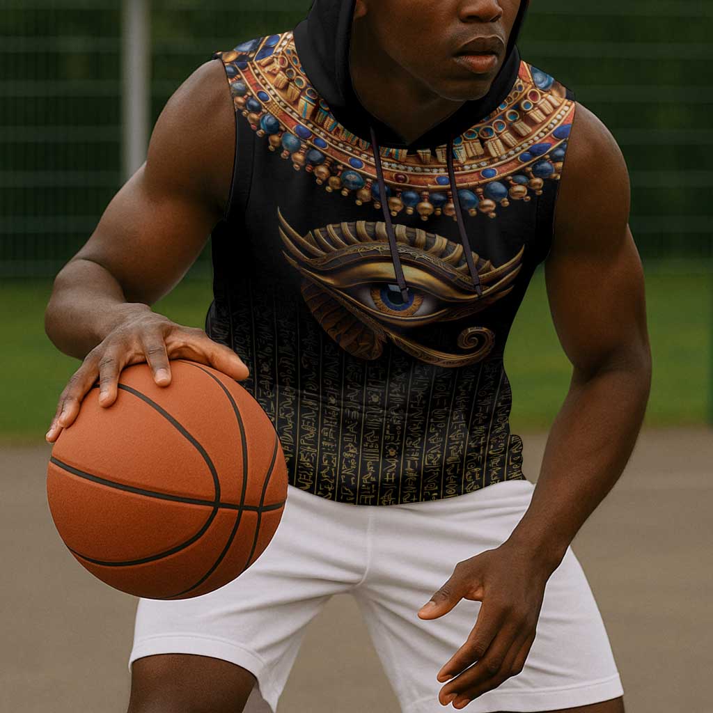 Egypt Eyes Of Horus Sleeveless Hoodie with Egyptian Hieroglyphs - African Pride