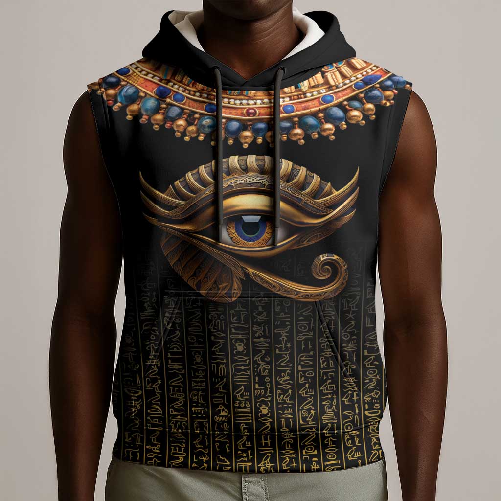Egypt Eyes Of Horus Sleeveless Hoodie with Egyptian Hieroglyphs - African Pride