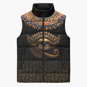 Egypt Eyes Of Horus Sleeveless Puffer Jacket with Egyptian Hieroglyphs