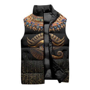 Egypt Eyes Of Horus Sleeveless Puffer Jacket with Egyptian Hieroglyphs