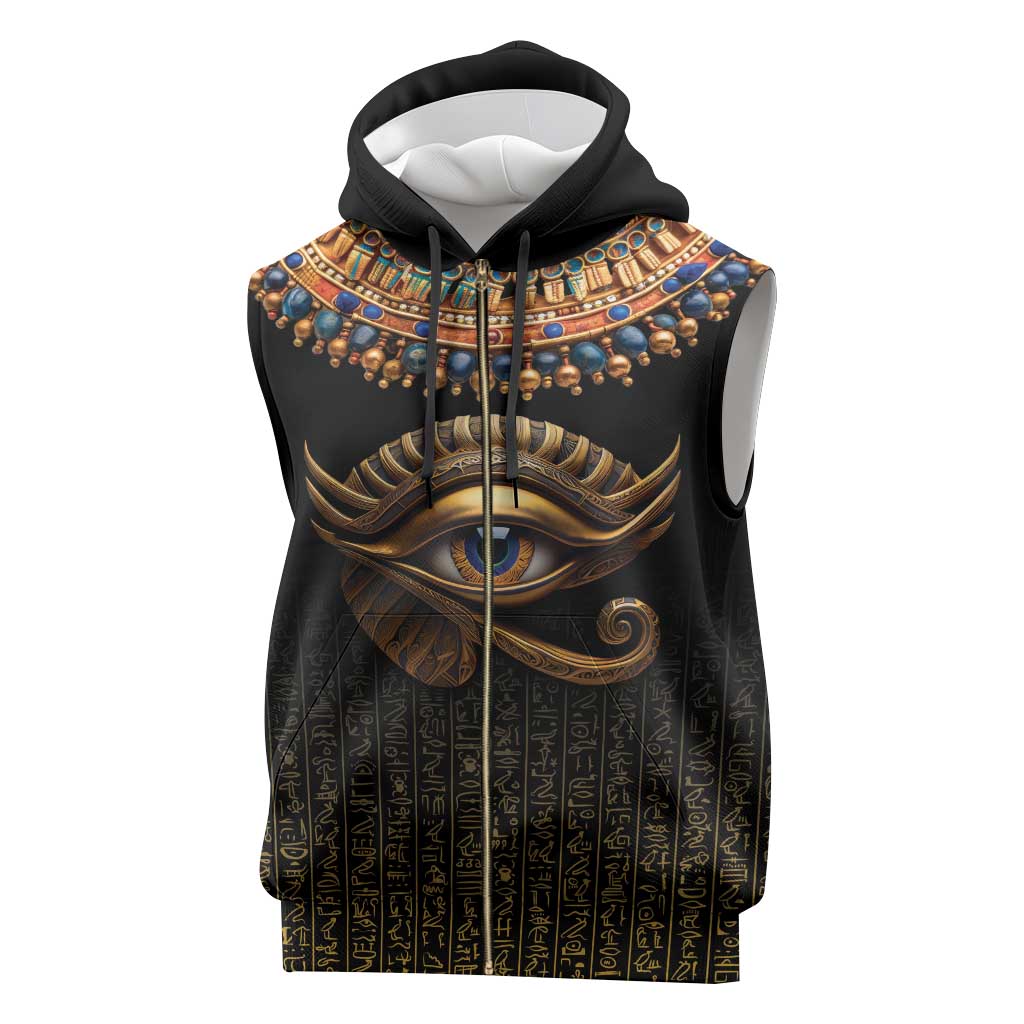 Egypt Eyes Of Horus Sleeveless Zip Hoodie with Egyptian Hieroglyphs - African Pride