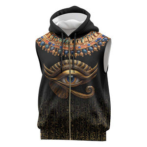 Egypt Eyes Of Horus Sleeveless Zip Hoodie with Egyptian Hieroglyphs - African Pride