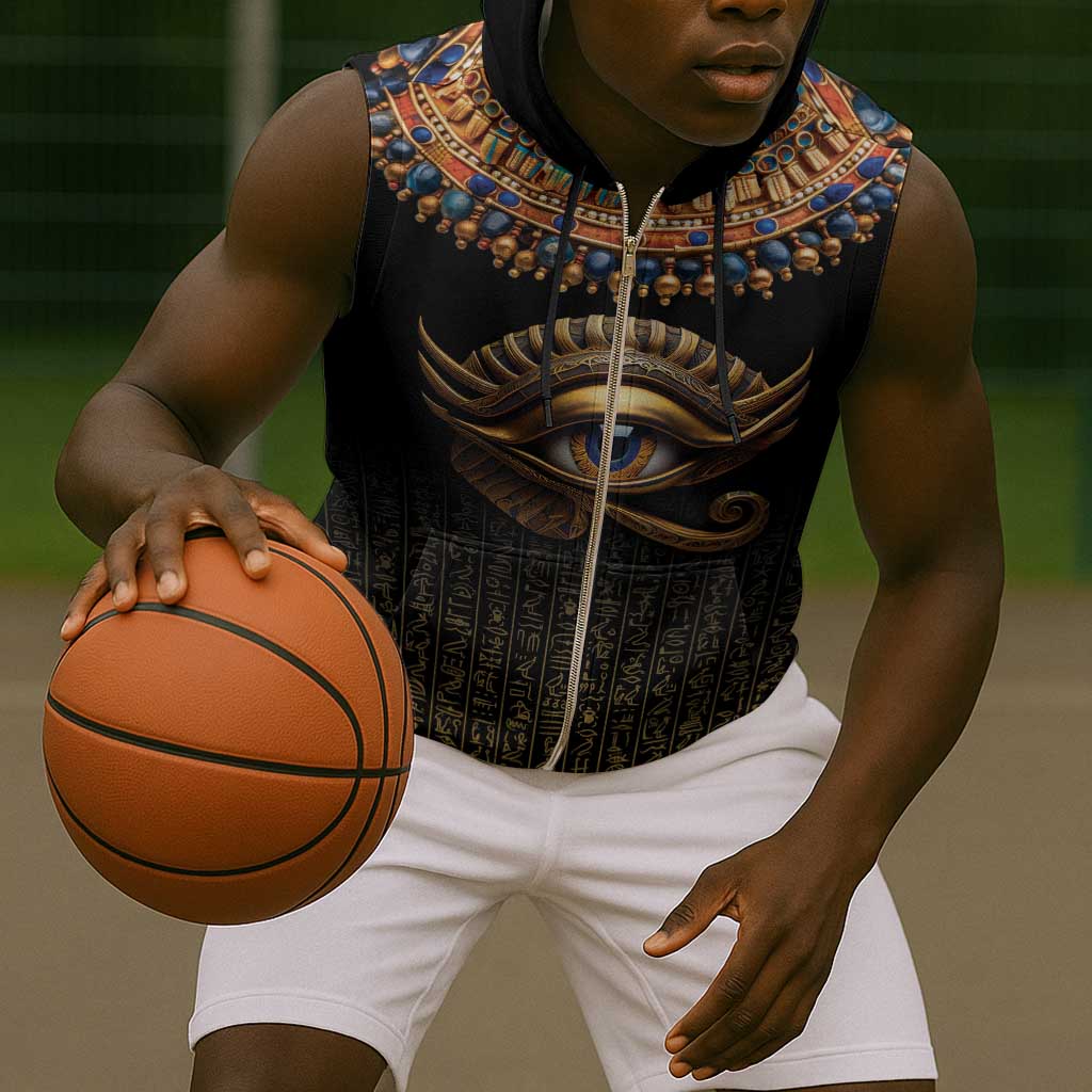 Egypt Eyes Of Horus Sleeveless Zip Hoodie with Egyptian Hieroglyphs - African Pride