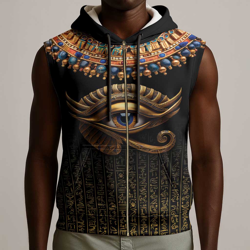 Egypt Eyes Of Horus Sleeveless Zip Hoodie with Egyptian Hieroglyphs - African Pride