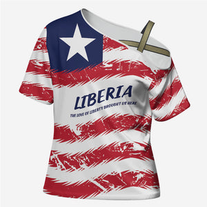 Personalized Liberia Lone Star Flag Cross Shoulder Shirt