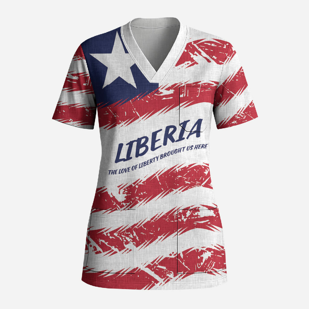 Personalized Liberia Lone Star Flag Scrub Top