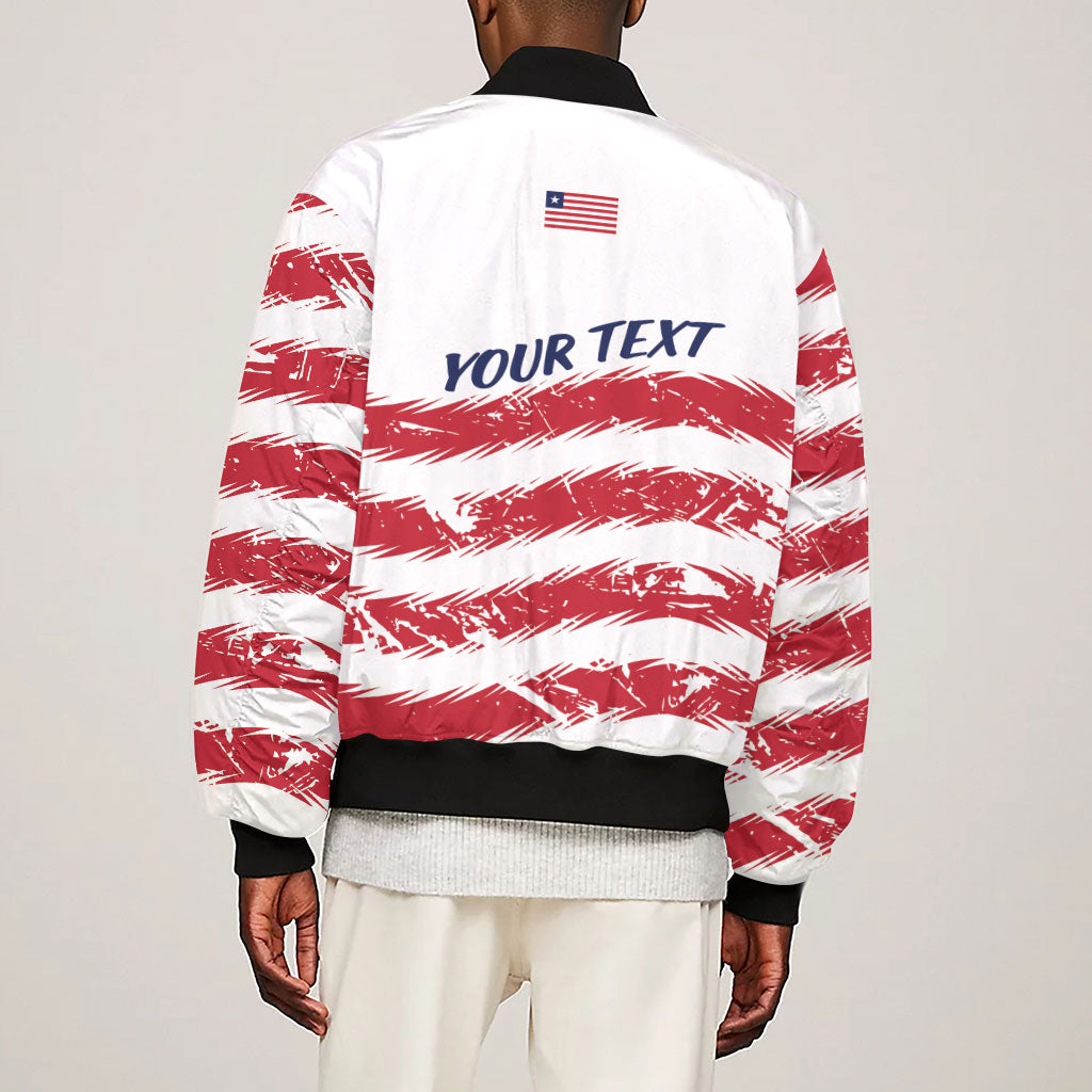 Personalized Liberia Lone Star Flag Sleeve Zip Bomber Jacket