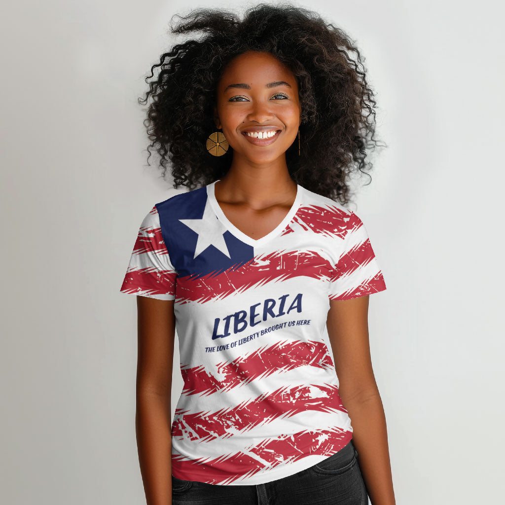 Personalized Liberia Lone Star Flag Women V-Neck T-Shirt