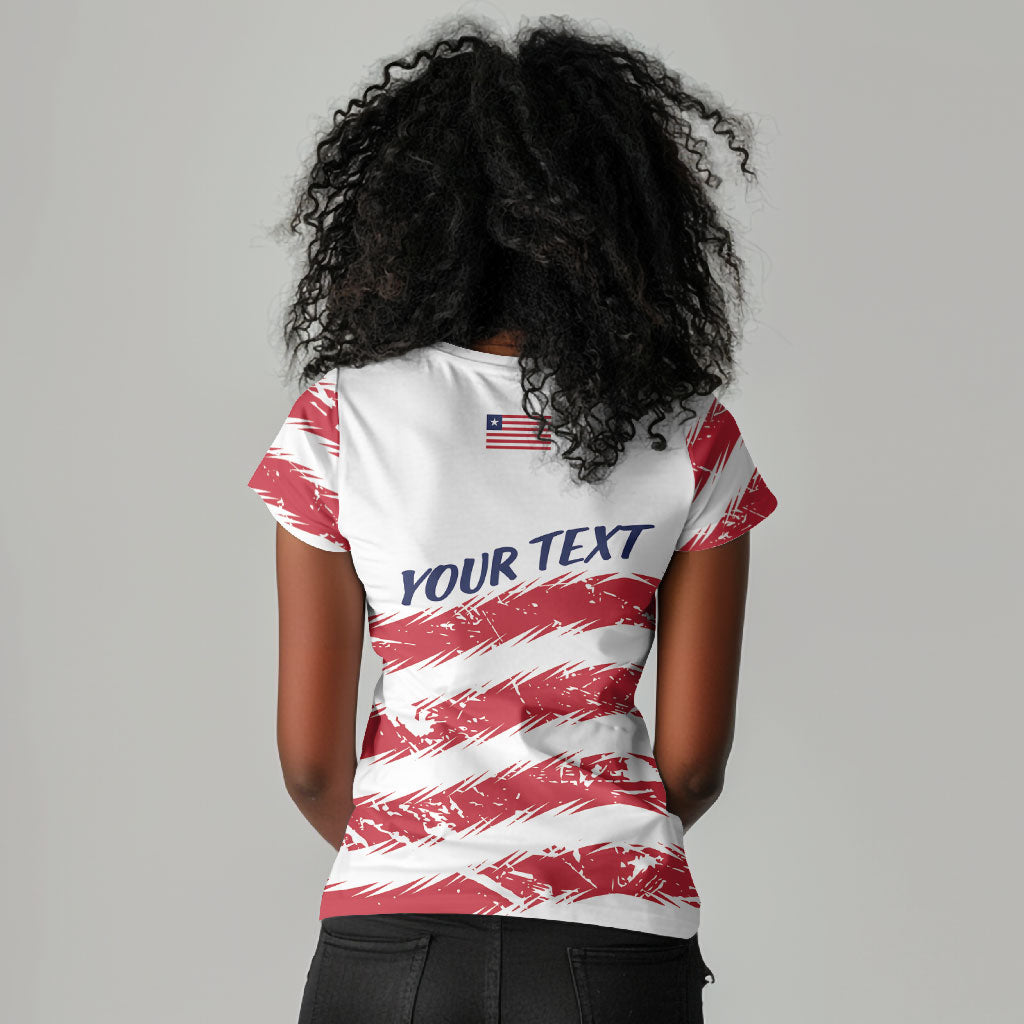 Personalized Liberia Lone Star Flag Women V-Neck T-Shirt