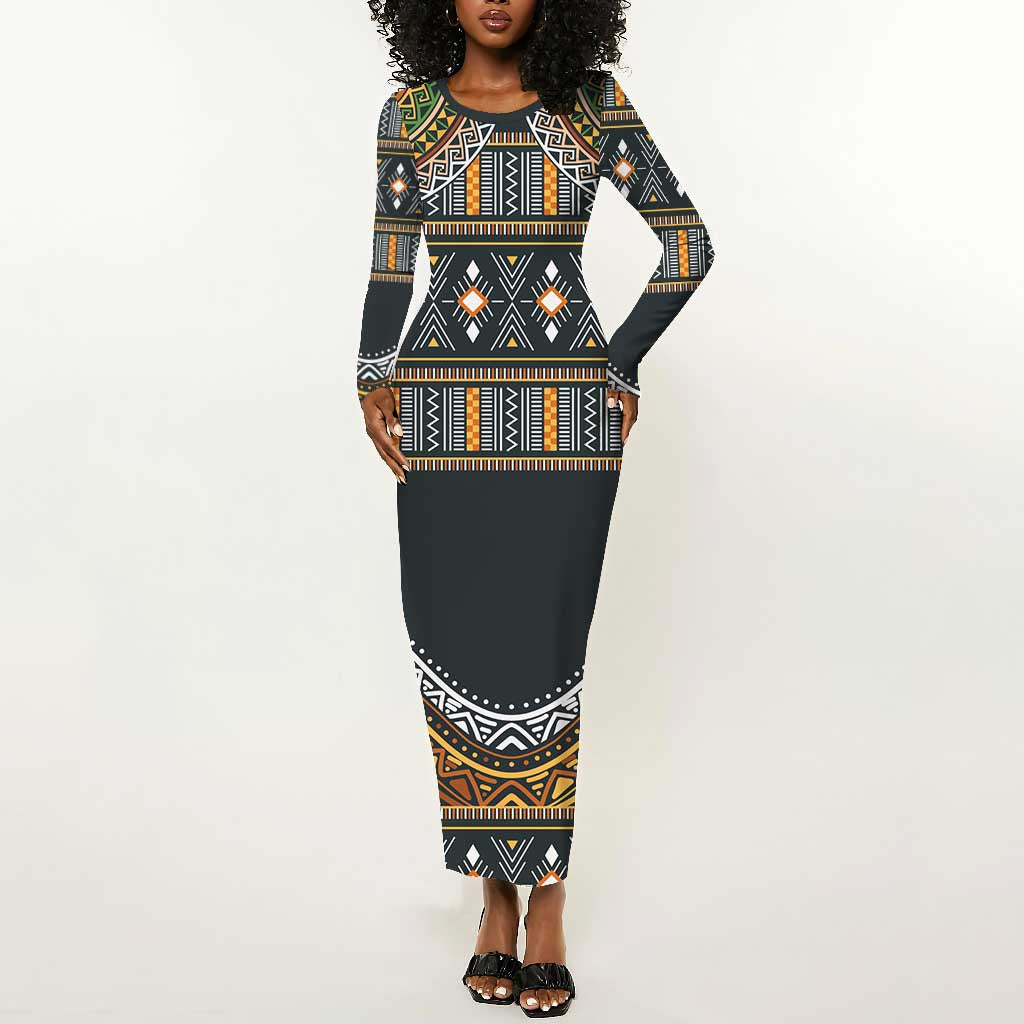 Afro Ethnic Native Pattern Long Sleeve Bodycon Dress LT9