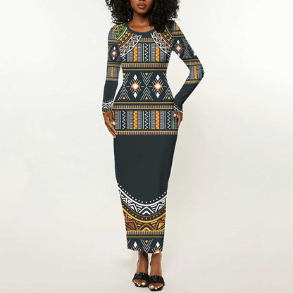 Afro Ethnic Native Pattern Long Sleeve Bodycon Dress LT9
