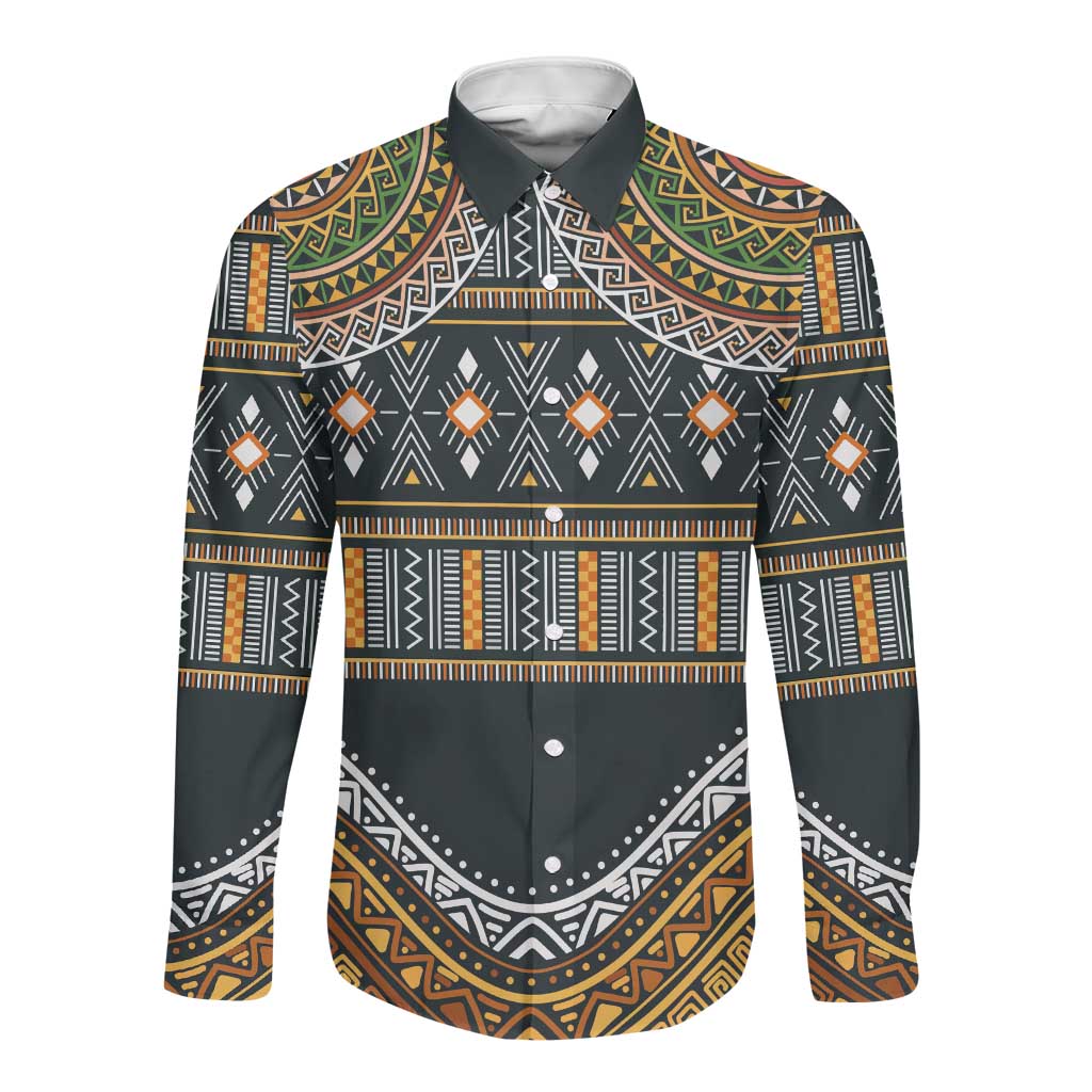 Afro Ethnic Native Pattern Long Sleeve Button Shirt
