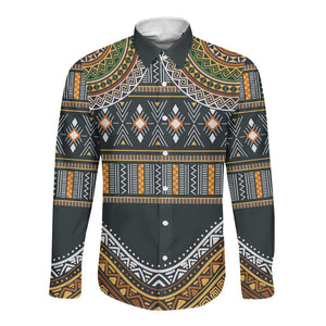 Afro Ethnic Native Pattern Long Sleeve Button Shirt