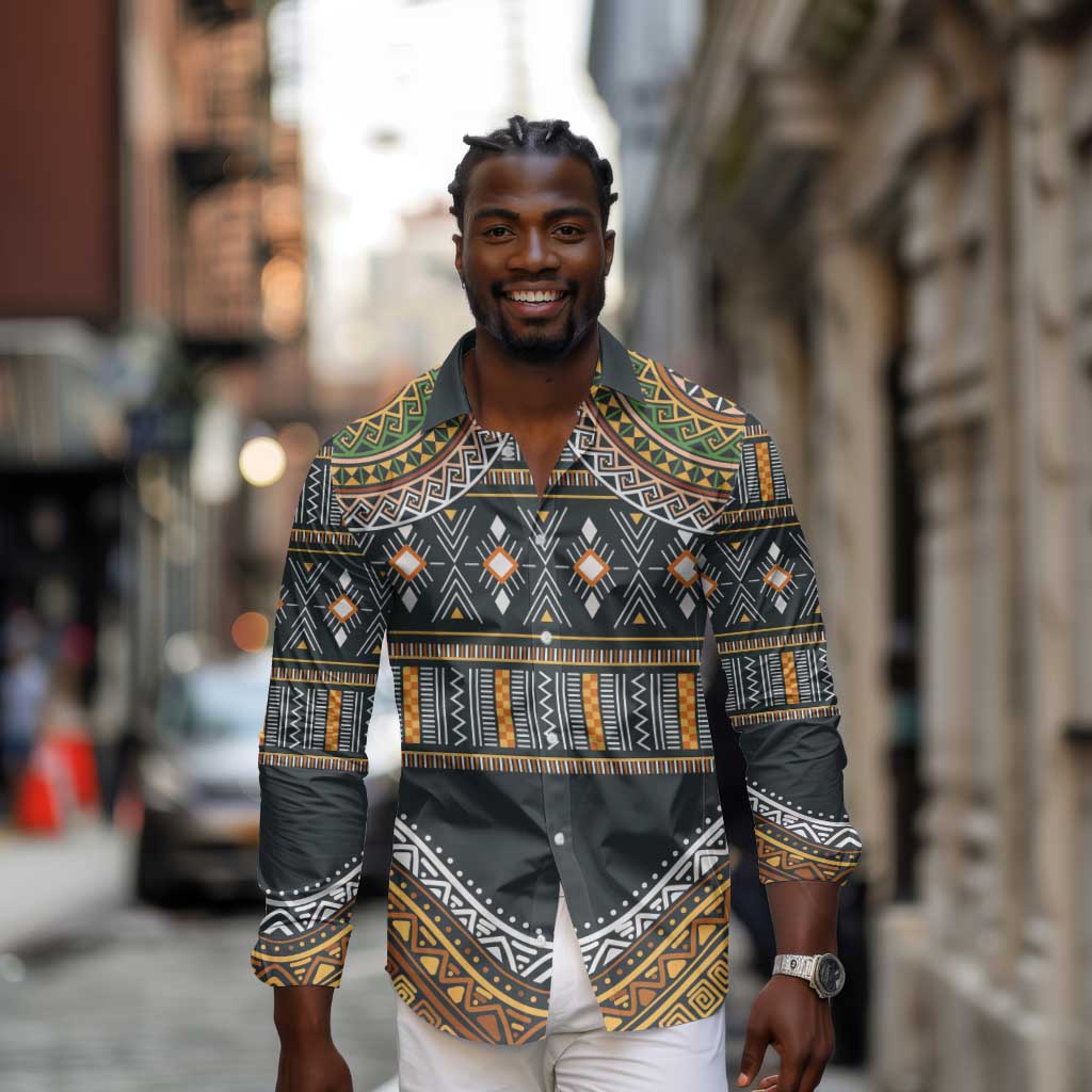 Afro Ethnic Native Pattern Long Sleeve Button Shirt