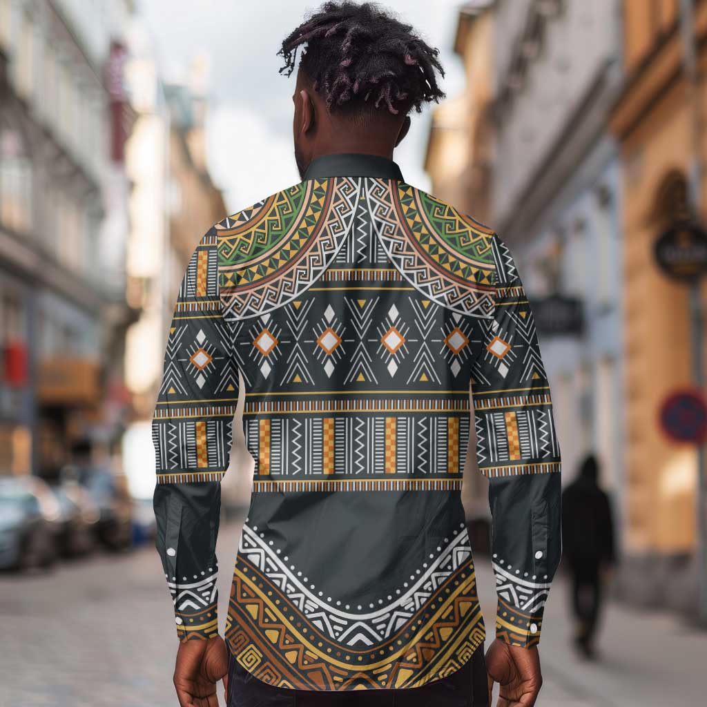 Afro Ethnic Native Pattern Long Sleeve Button Shirt