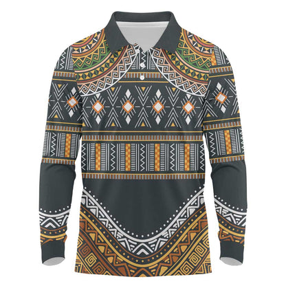 Afro Ethnic Native Pattern Long Sleeve Polo Shirt