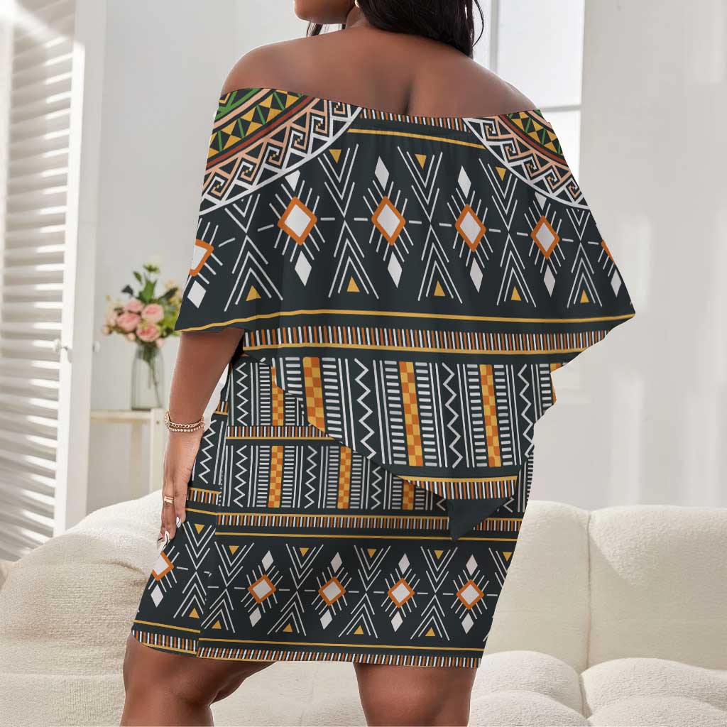 Afro Ethnic Native Pattern Off Shoulder Short Dress