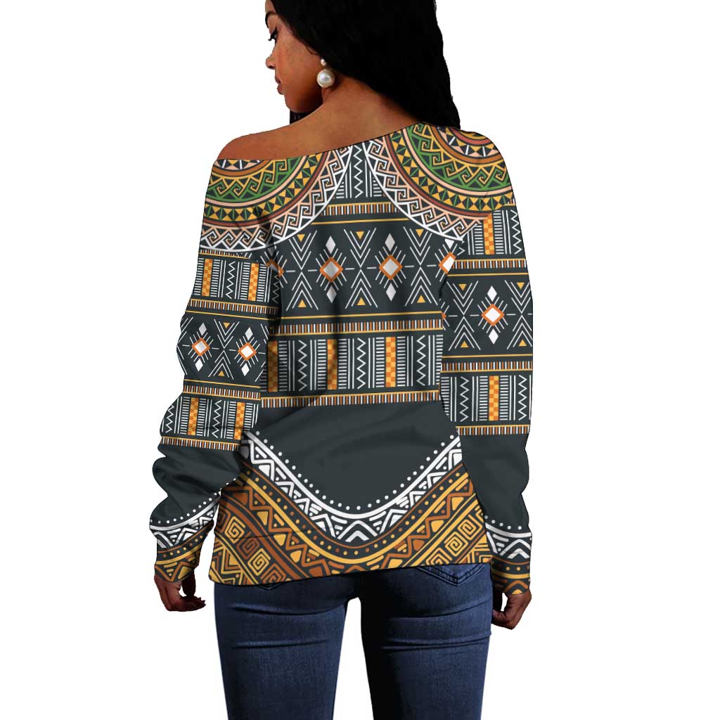 Afro Ethnic Native Pattern Off Shoulder Sweater