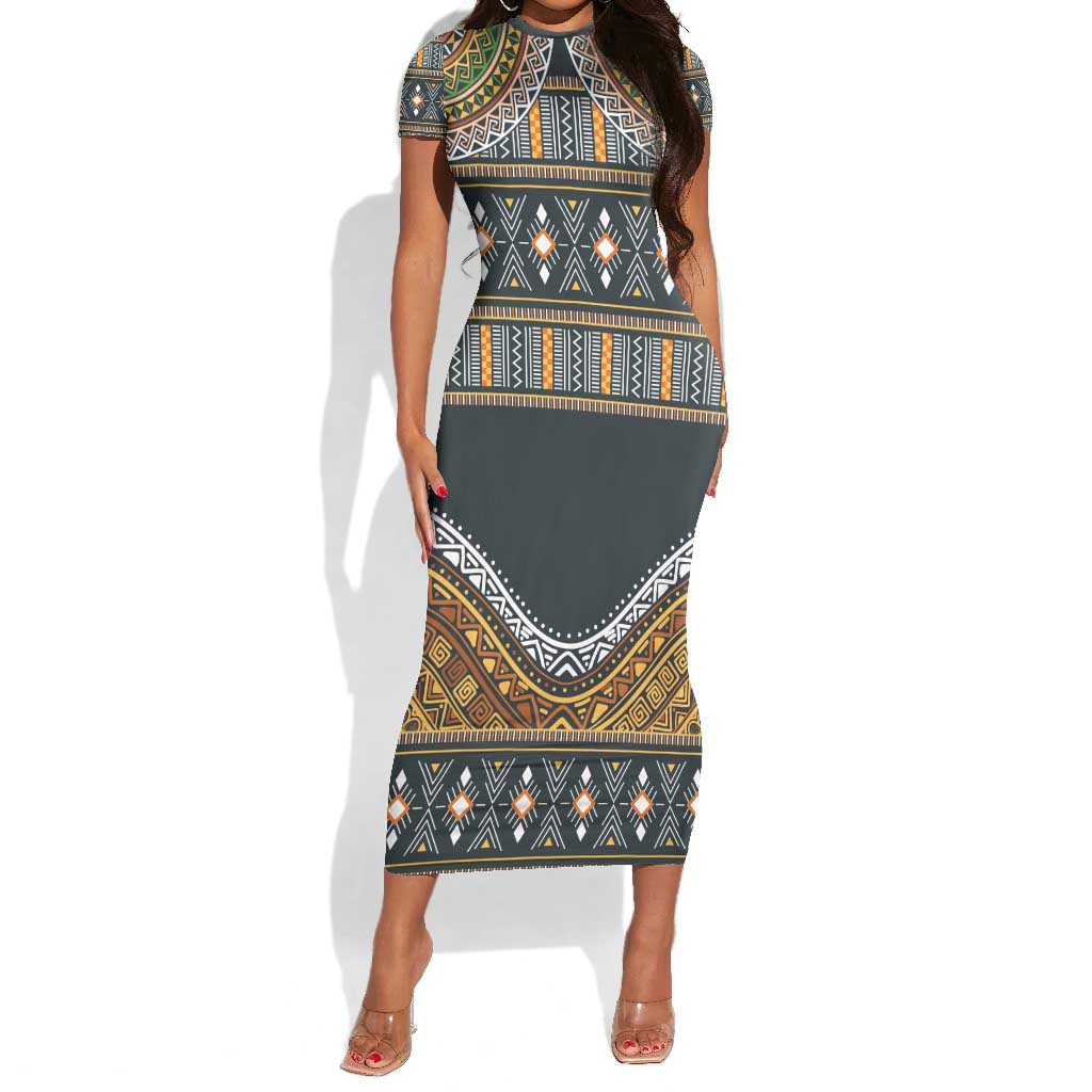 Afro Ethnic Native Pattern Short Sleeve Bodycon Dress LT9