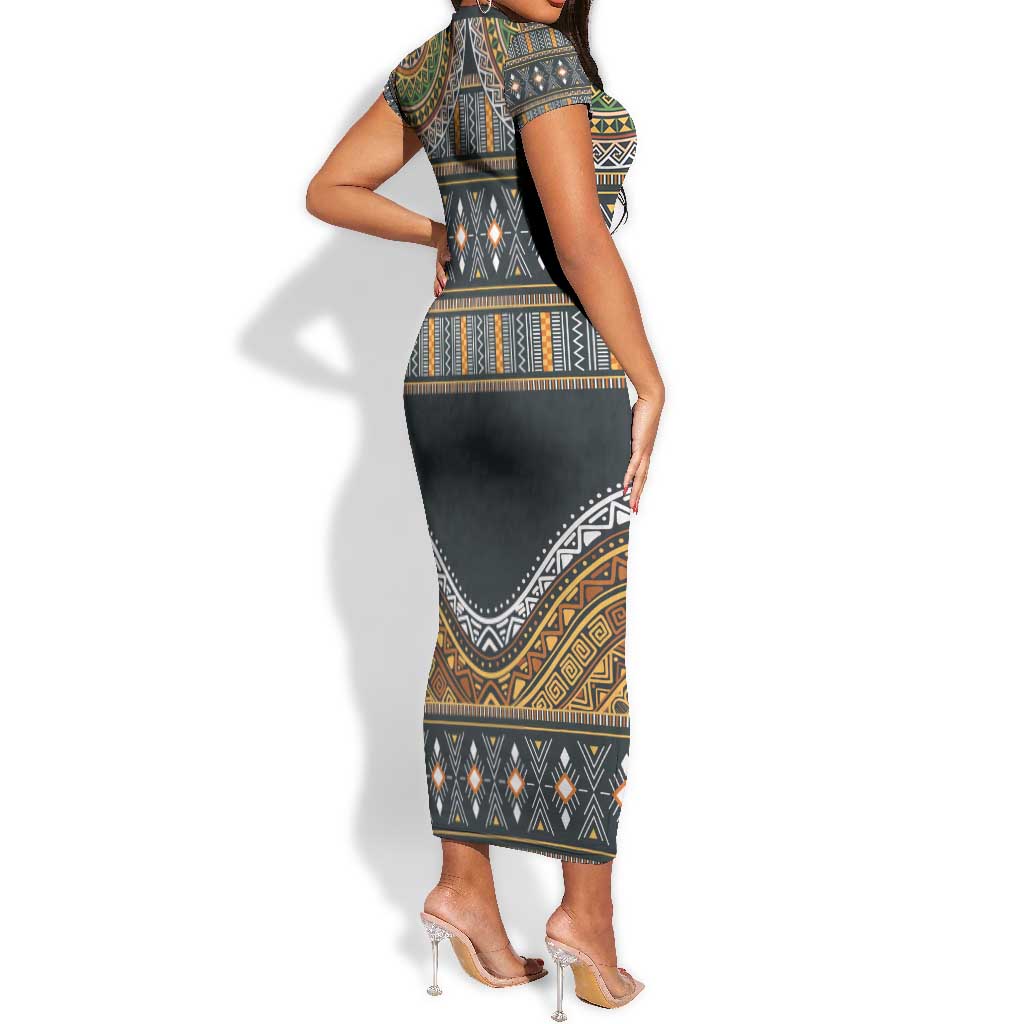 Afro Ethnic Native Pattern Short Sleeve Bodycon Dress LT9