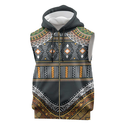Afro Ethnic Native Pattern Sleeveless Zip Hoodie - African Pride
