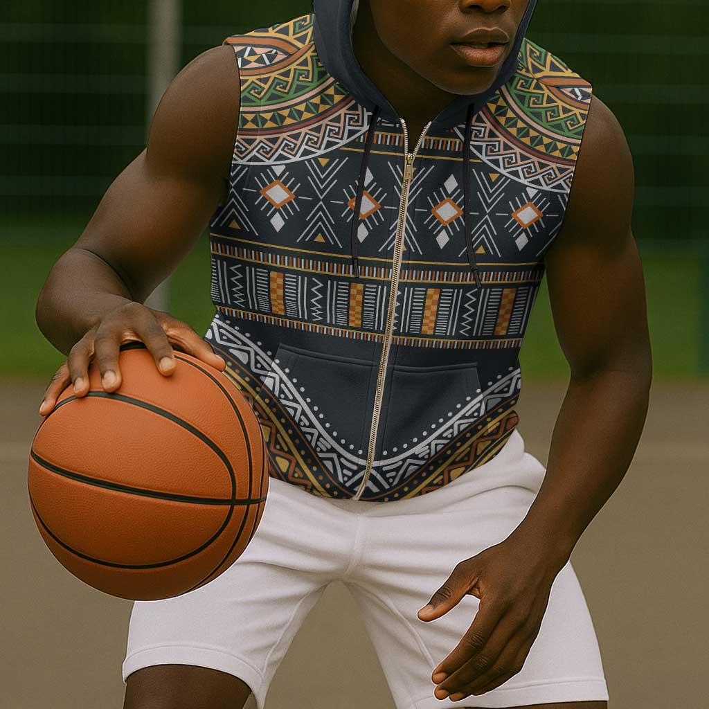 Afro Ethnic Native Pattern Sleeveless Zip Hoodie - African Pride
