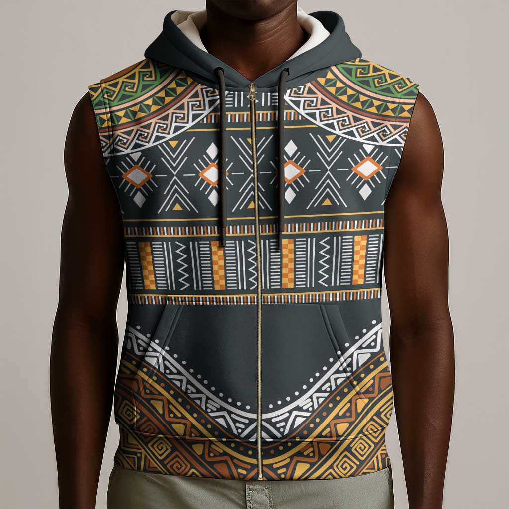 Afro Ethnic Native Pattern Sleeveless Zip Hoodie - African Pride