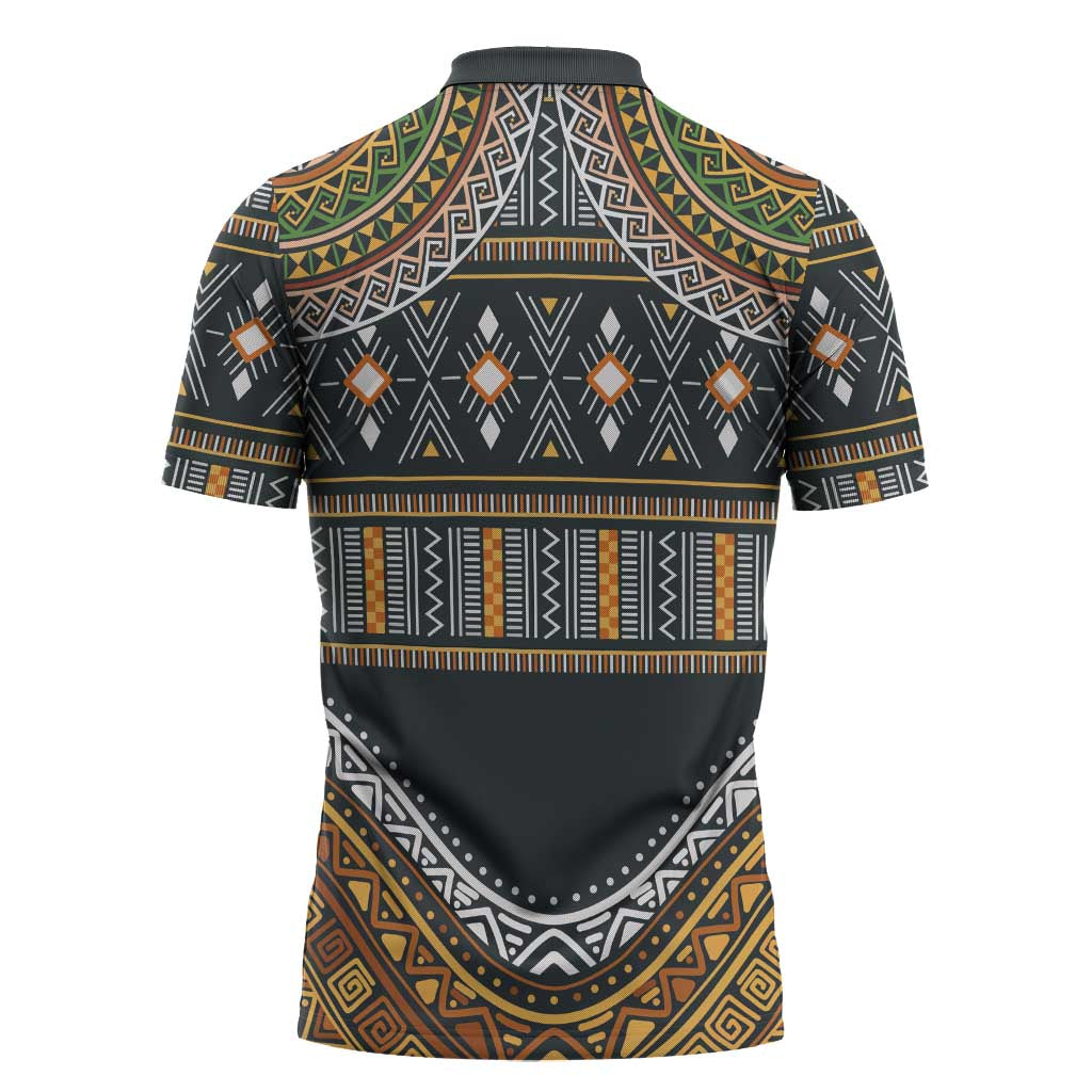 Africa Ethnic Native Pattern Zipper Polo Shirt