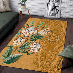 Afro King Proteas Dashiki Motif Area Rug Gold Style