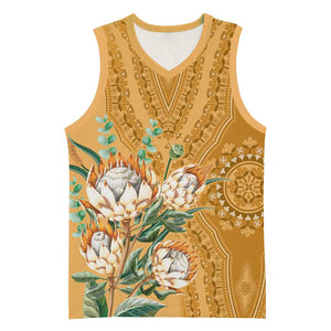 Afro King Proteas Dashiki Motif Basketball Jersey Gold Style - African Pride