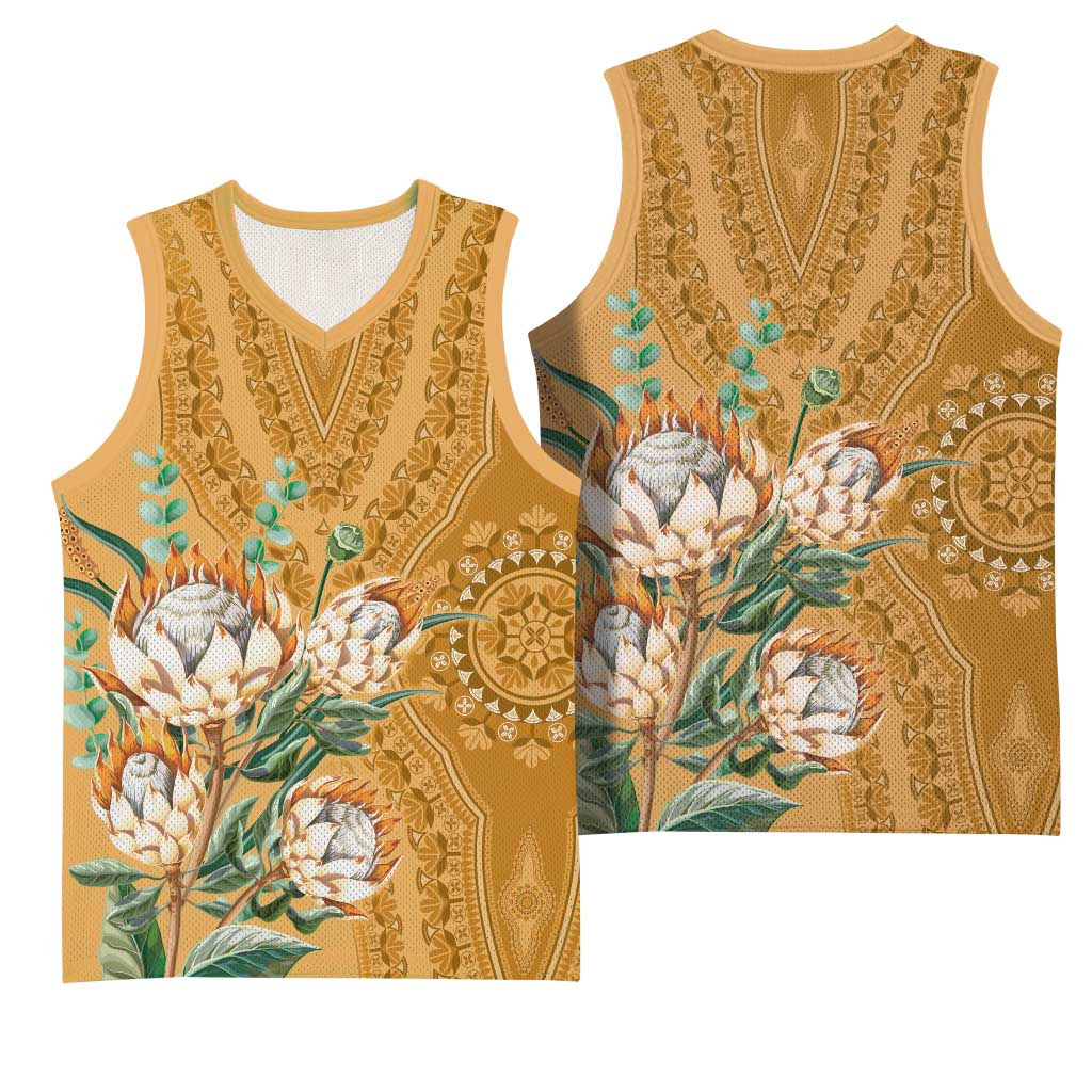 Afro King Proteas Dashiki Motif Basketball Jersey Gold Style - African Pride