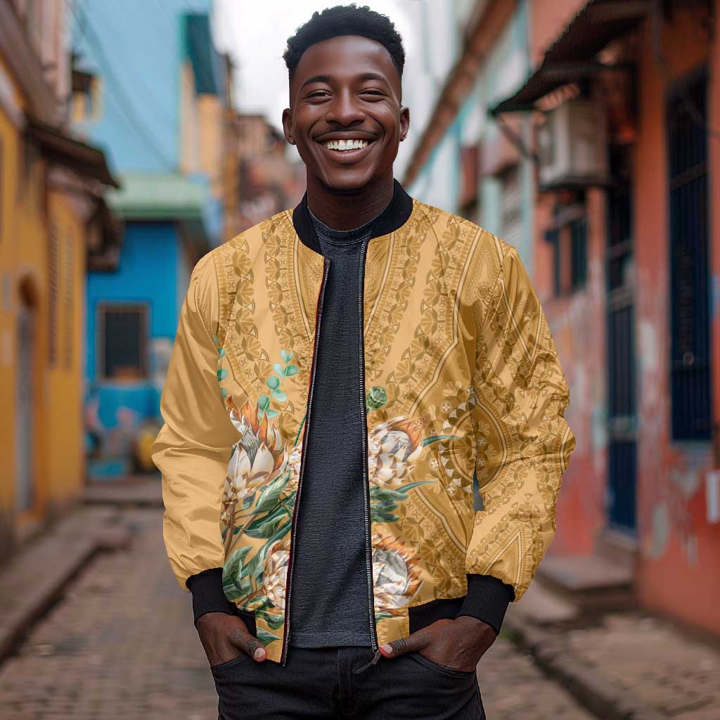 Afro King Proteas Dashiki Motif Bomber Jacket Gold Style