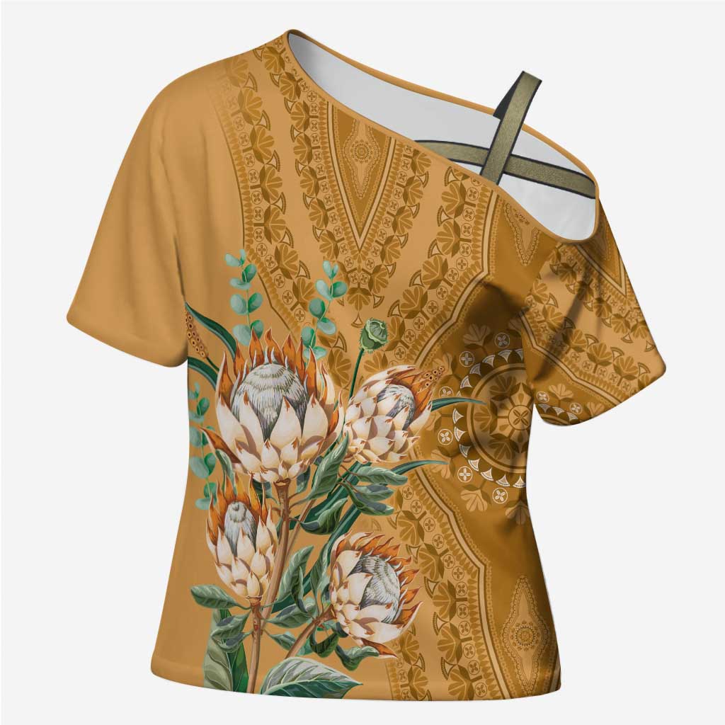 Africa King Proteas Dashiki Motif Cross Shoulder Shirt Gold Style