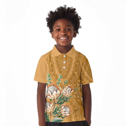 Afro King Proteas Dashiki Motif Kid Polo Shirt Gold Style