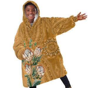 Afro King Proteas Dashiki Motif KId Wearable Blanket Hoodie Gold Style