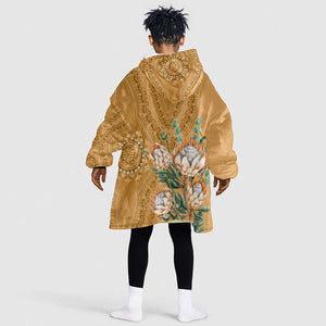 Afro King Proteas Dashiki Motif KId Wearable Blanket Hoodie Gold Style