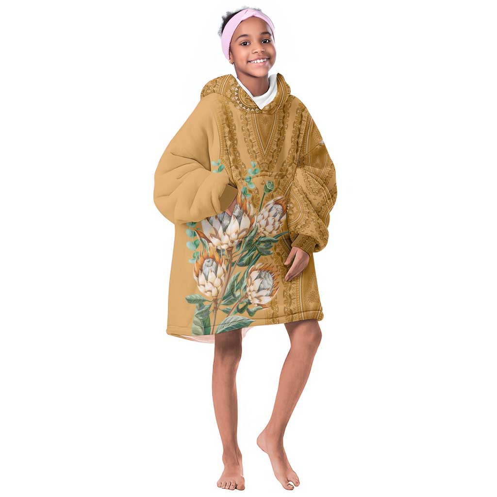 Afro King Proteas Dashiki Motif KId Wearable Blanket Hoodie Gold Style
