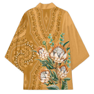 Africa King Proteas Dashiki Motif Kimono Gold Style