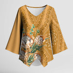 Africa King Proteas Dashiki Motif Kimono Sleeve Blouse Gold Style