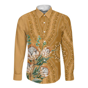 Afro King Proteas Dashiki Motif Long Sleeve Button Shirt Gold Style