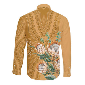 Afro King Proteas Dashiki Motif Long Sleeve Button Shirt Gold Style