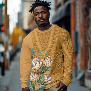 Afro King Proteas Dashiki Motif Long Sleeve Shirt Gold Style LT9