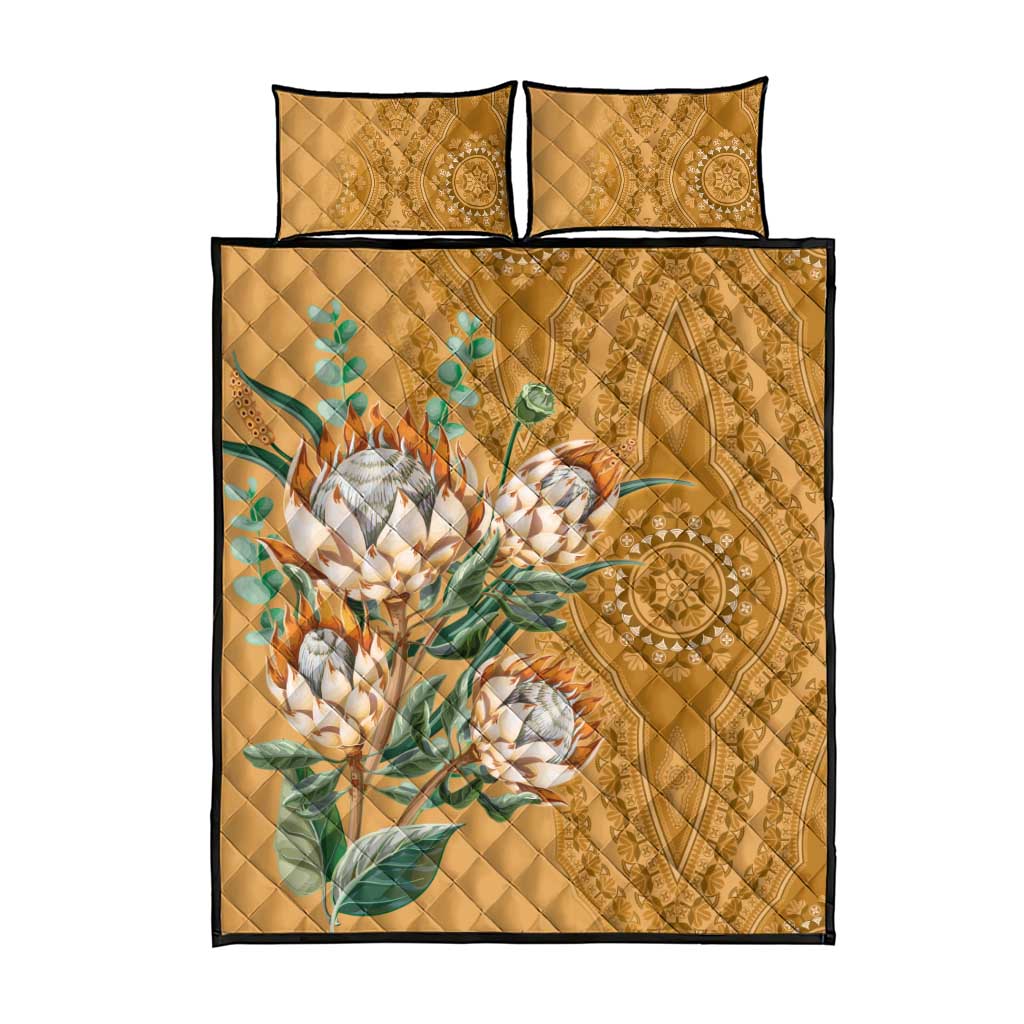 Afro King Proteas Dashiki Motif Quilt Bed Set Gold Style