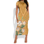 Afro King Proteas Dashiki Motif Short Sleeve Bodycon Dress Gold Style LT9