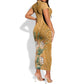Afro King Proteas Dashiki Motif Short Sleeve Bodycon Dress Gold Style LT9