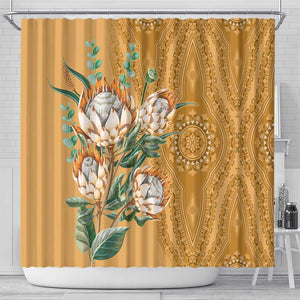 Afro King Proteas Dashiki Motif Shower Curtain Gold Style