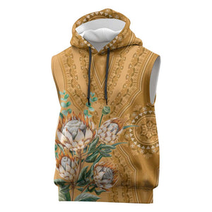 Afro King Proteas Dashiki Motif Sleeveless Hoodie Gold Style - African Pride